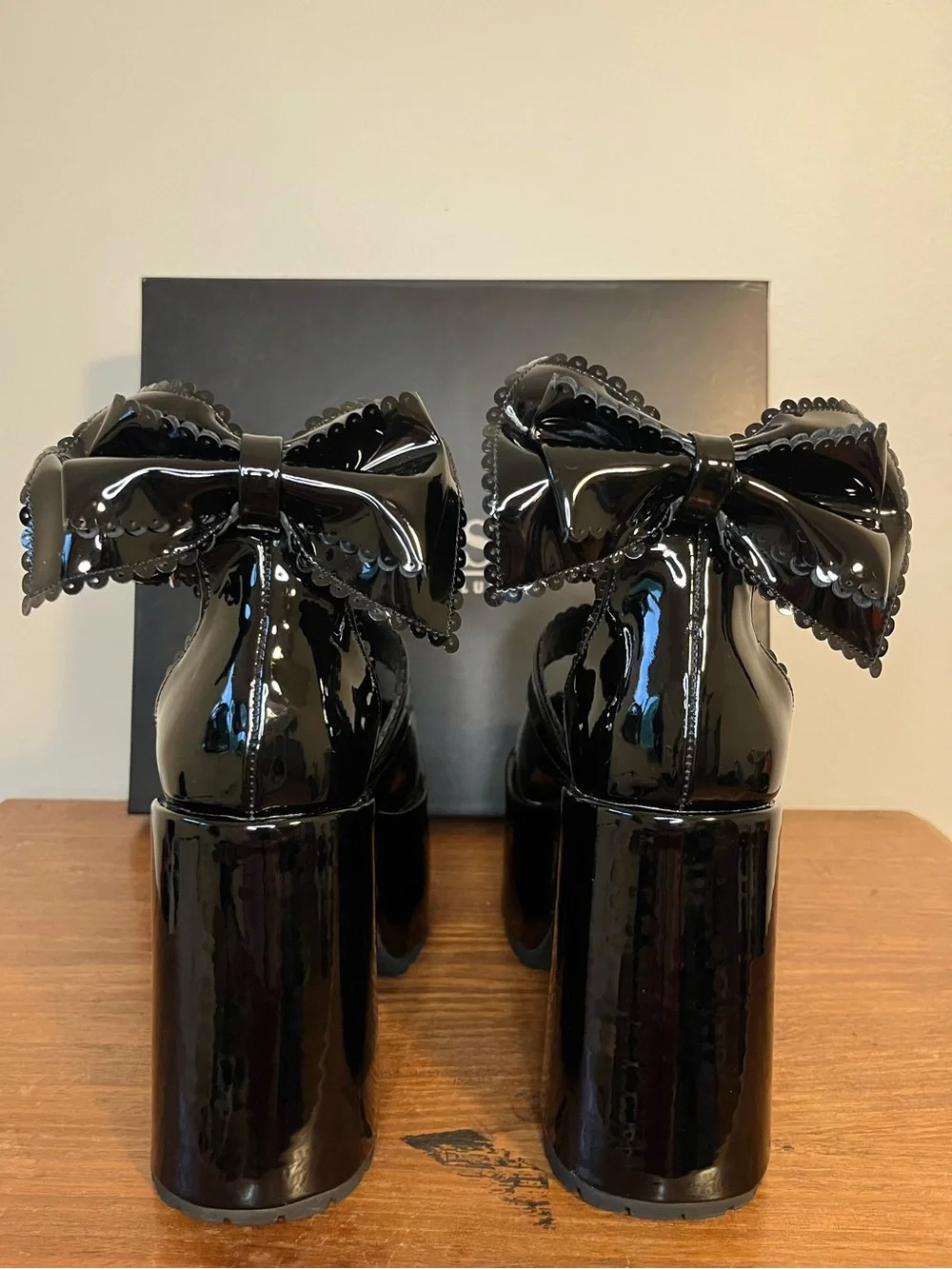 Killstar Pricilla Gothic Lolita Patent Platform Mary Janes w/ Scalloped Trim/Bow